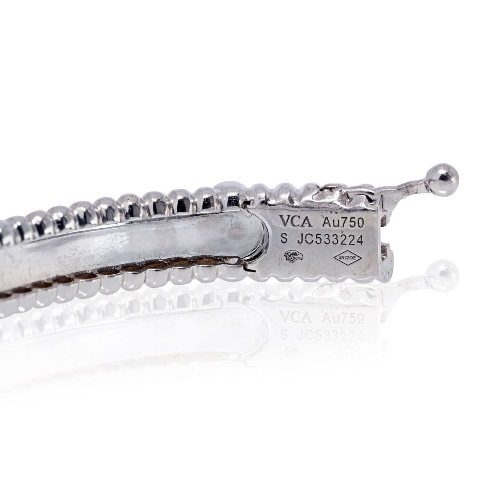 Van Cleef & Arpels 18K White Gold Perlee Clover Diamond Size S Bracelet