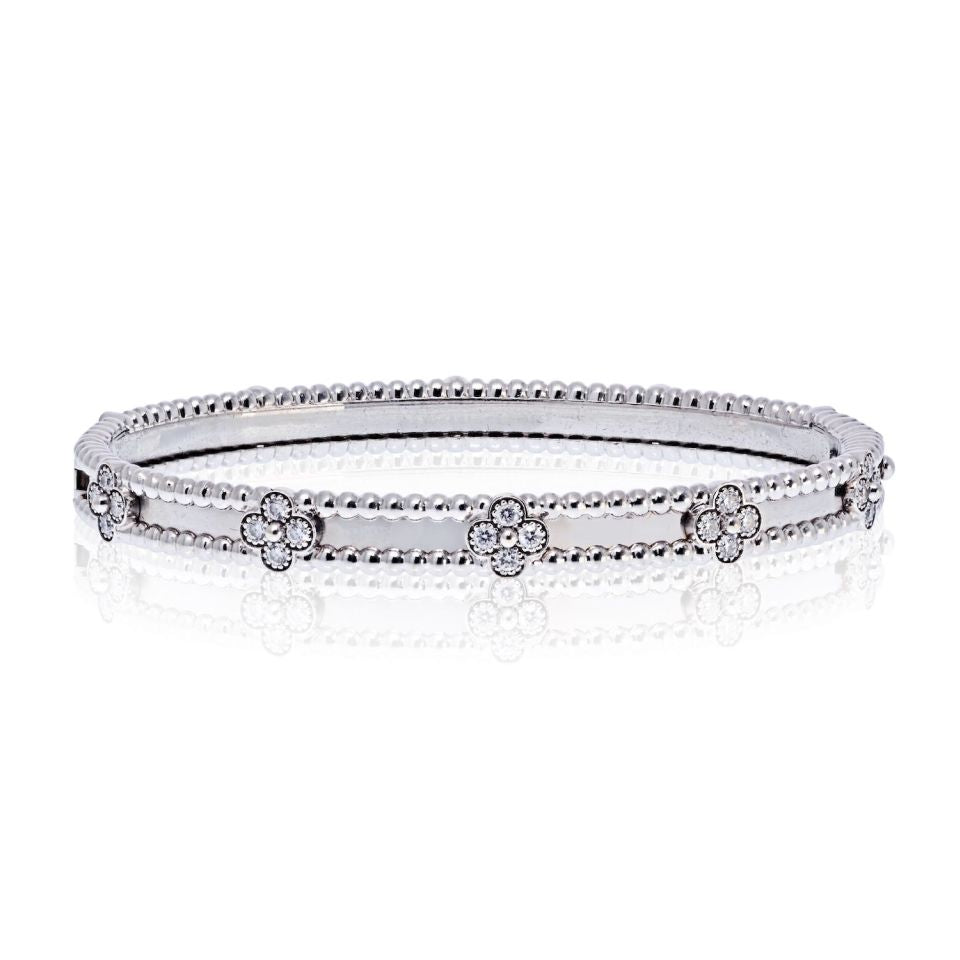 Van Cleef & Arpels 18K White Gold Perlee Clover Diamond Size S Bracelet