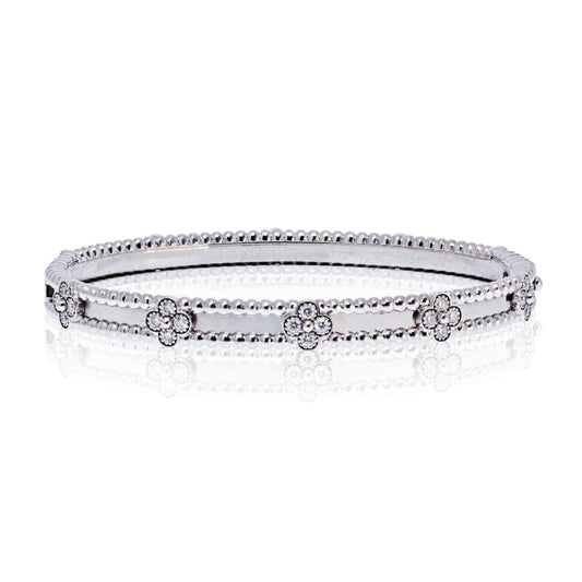 Van Cleef & Arpels 18K White Gold Perlee Clover Diamond Size S Bracelet