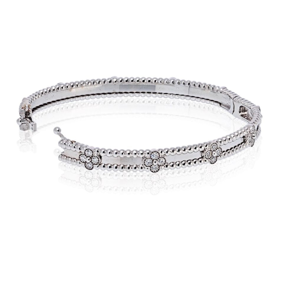Van Cleef & Arpels 18K White Gold Perlee Diamond Clovers Size S Bracelet