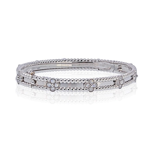 Van Cleef & Arpels 18K White Gold Perlee Diamond Clovers Size S Bracelet