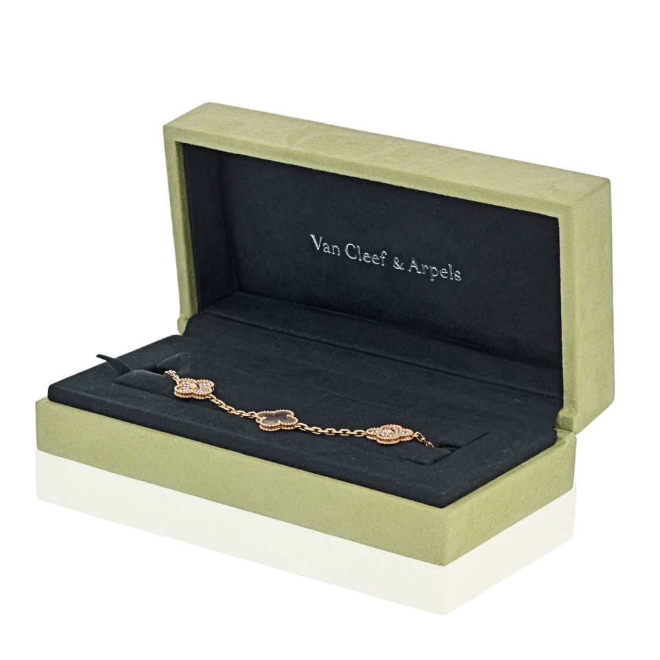 Van Cleef & Arpels Alhambra 18K Rose Gold Grey Mothr Of Pearl And Diamonds Bracelet