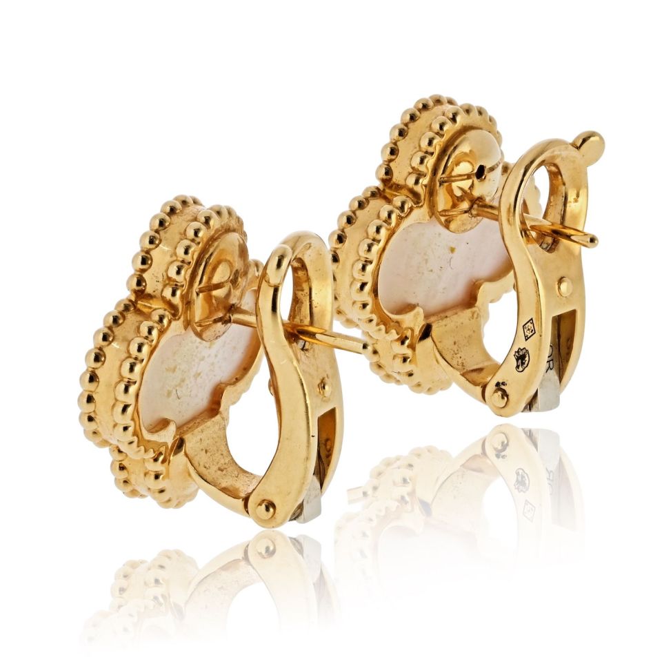 Van Cleef & Arpels Alhambra 18K Yellow Gold Mother Of Pearl Classic Size Earrings