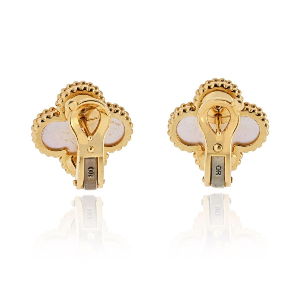 Van Cleef & Arpels Alhambra 18K Yellow Gold Mother Of Pearl Classic Size Earrings