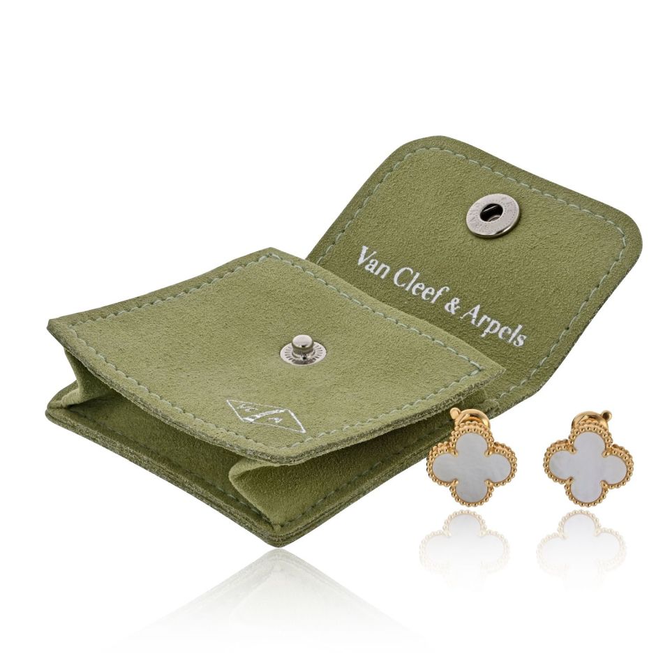 Van Cleef & Arpels Alhambra 18K Yellow Gold Mother Of Pearl Classic Size Earrings