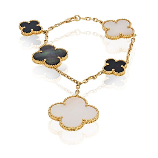 Van Cleef & Arpels Alhambra 18K Yellow Gold Magic Mother Of Pearl And Onyx Bracelet