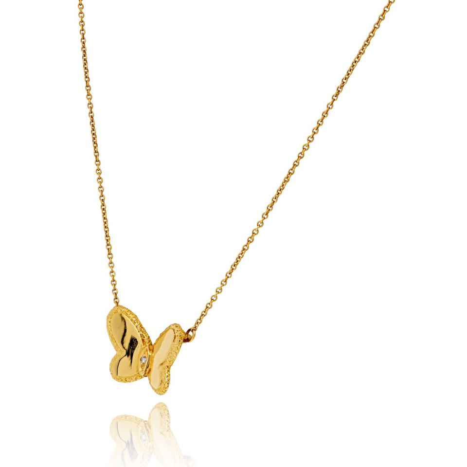 Van Cleef & Arpels 18K Yellow Gold All Gold Vintage Butterfly Necklace