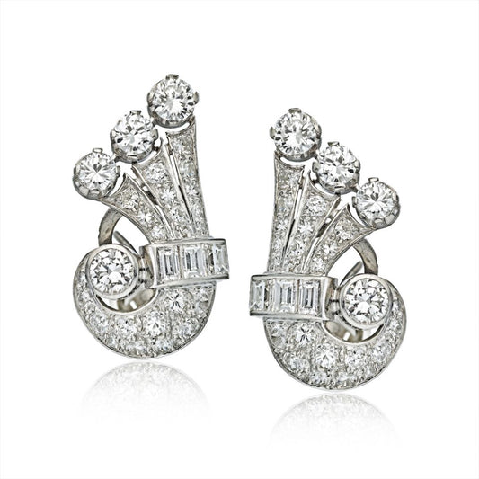 Art Deco Platinum Vintage Fan Earrings