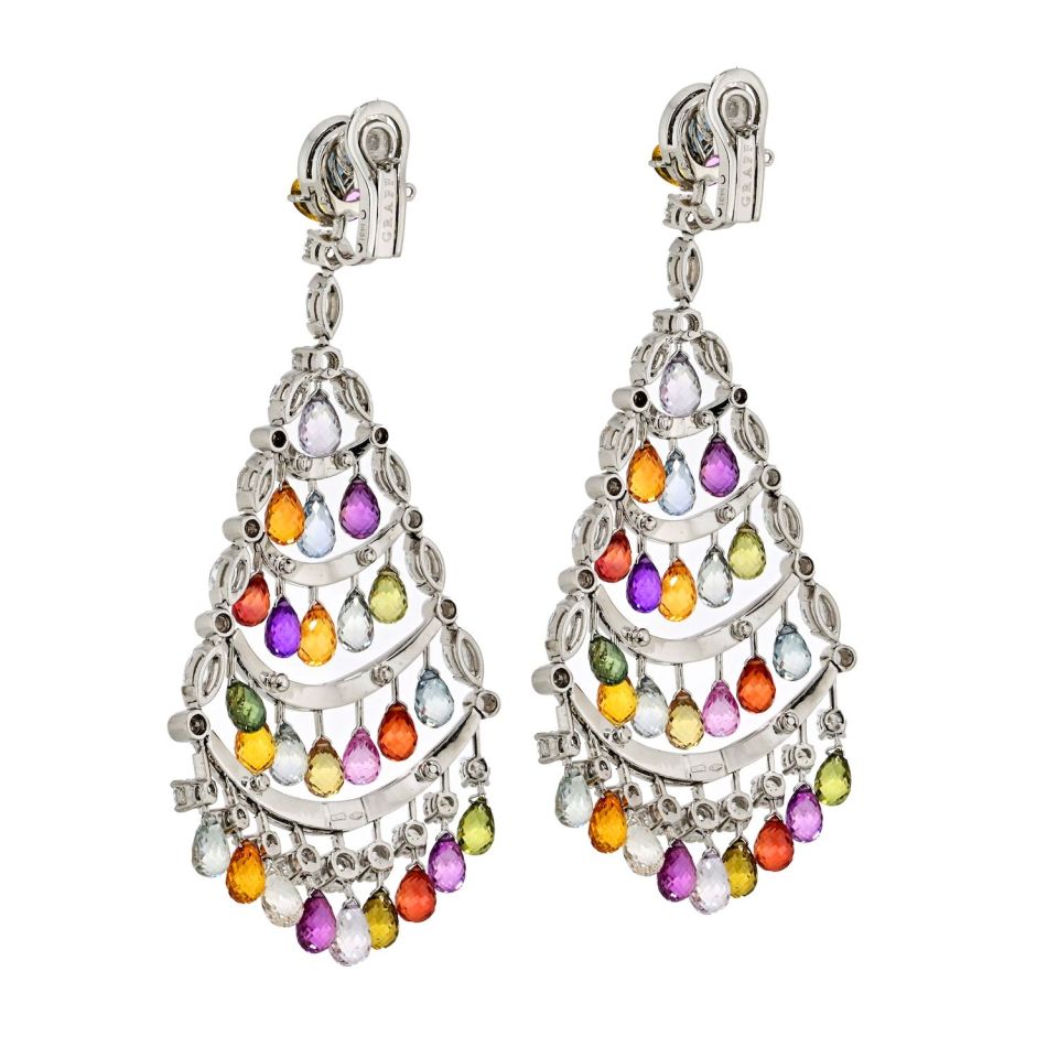 Graff 18K White Gold Multicolor Sapphire & Diamond Chandelier Earrings