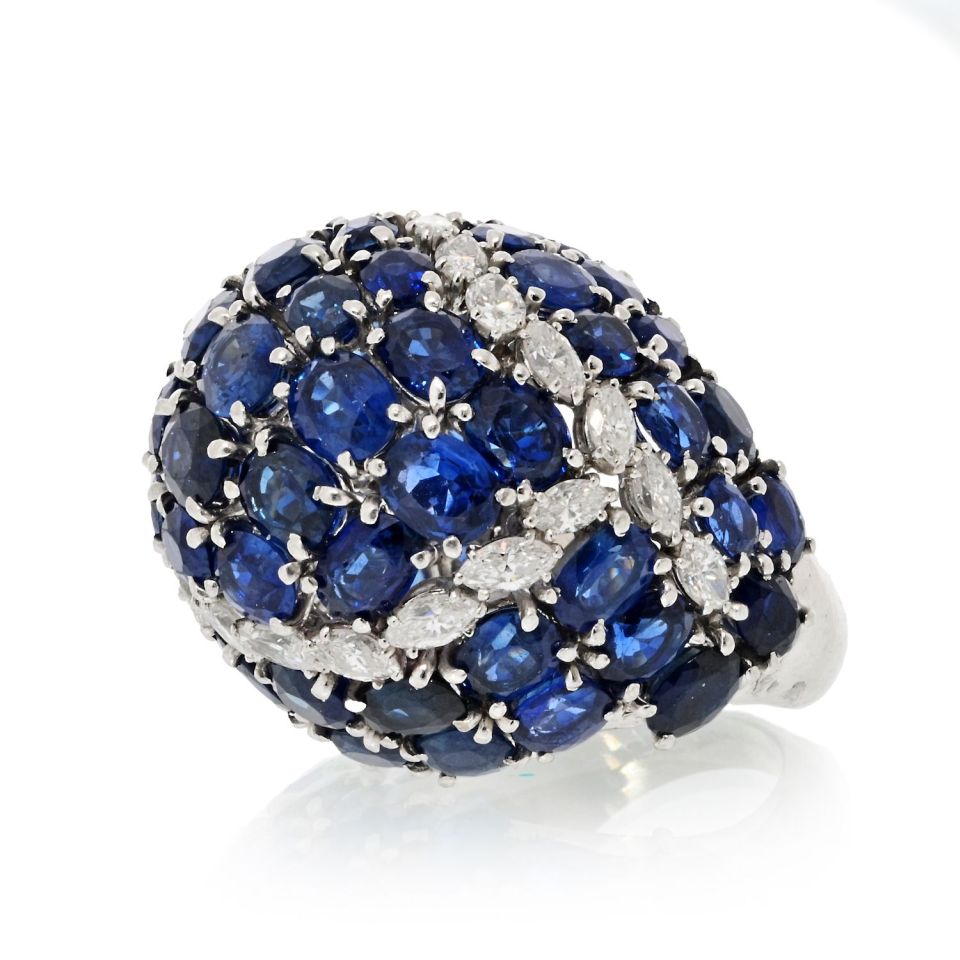 David Webb Platinum Sapphire & Diamonds Ring