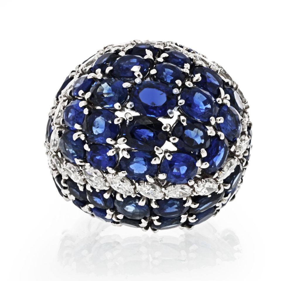 David Webb Platinum Sapphire & Diamonds Ring