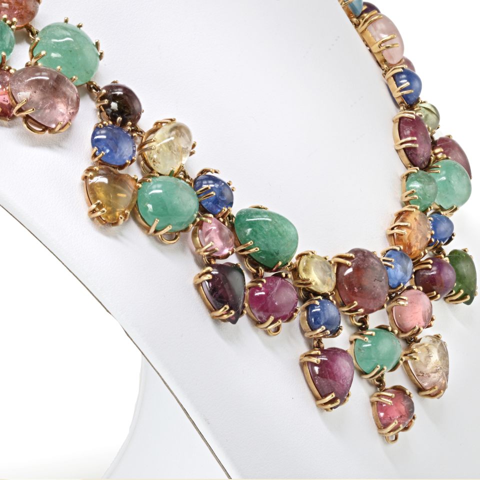 Seaman Schepps Multi Gems 18K Yellow Gold Necklace & Earrings Jewelry Set