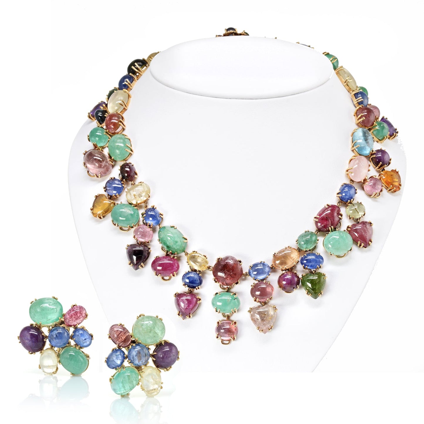 Seaman Schepps Multi Gems 18K Yellow Gold Necklace & Earrings Jewelry Set