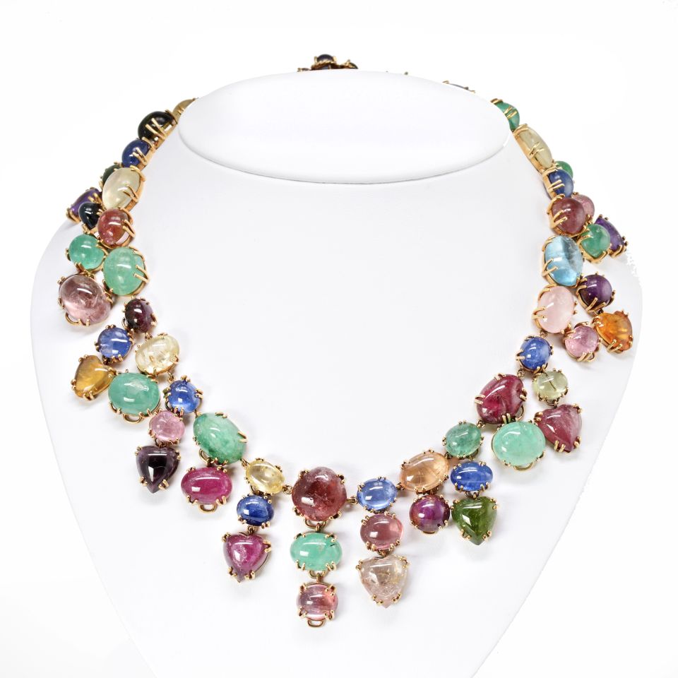 Seaman Schepps Multi Gems 18K Yellow Gold Necklace & Earrings Jewelry Set
