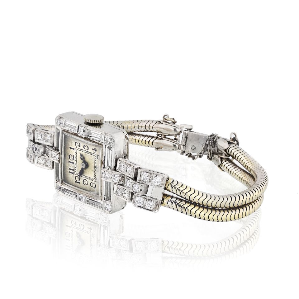 1920's Platinum Art Deco 5.86cts Diamond Watch