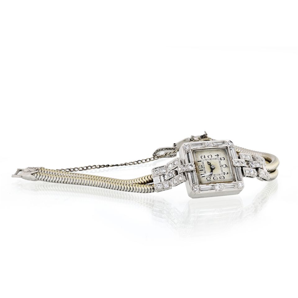1920's Platinum Art Deco 5.86cts Diamond Watch