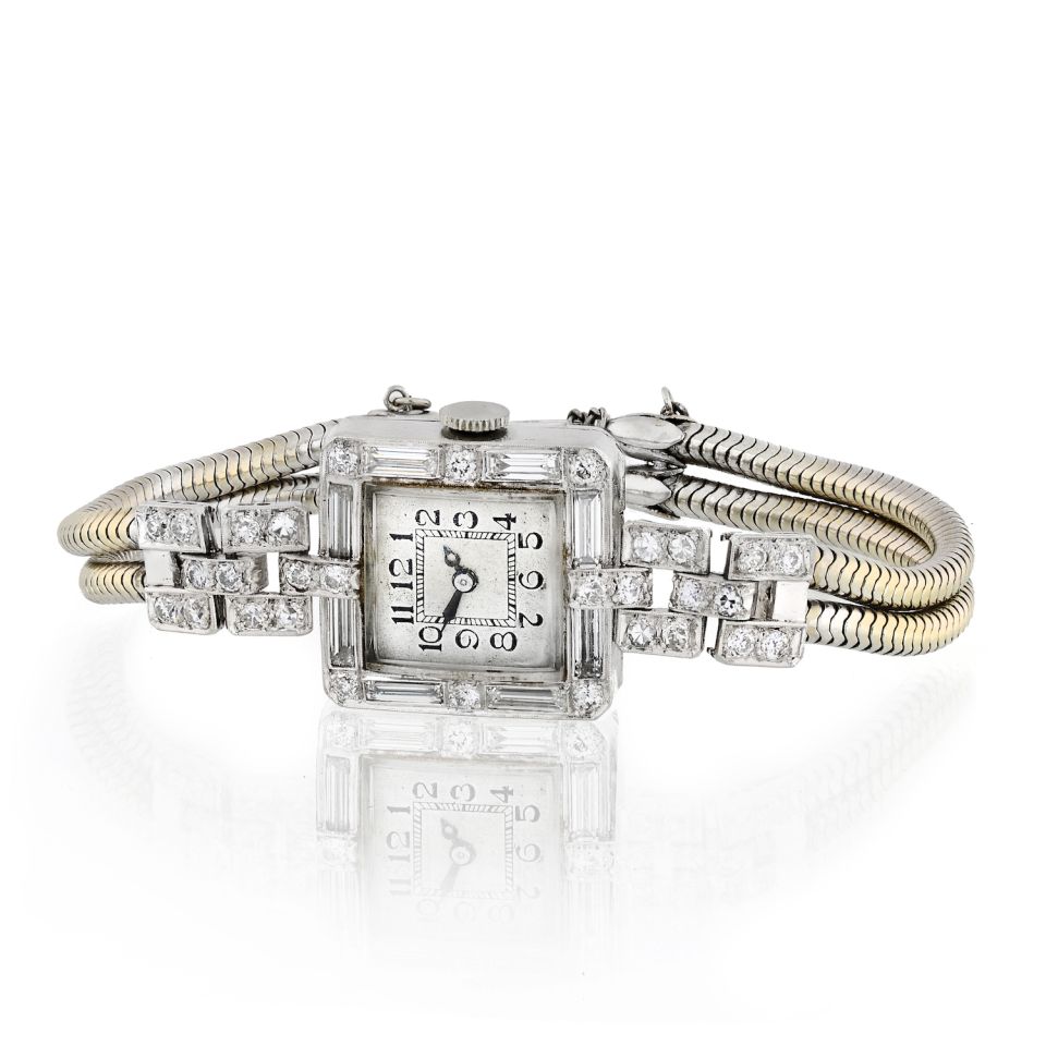 1920's Platinum Art Deco 5.86cts Diamond Watch