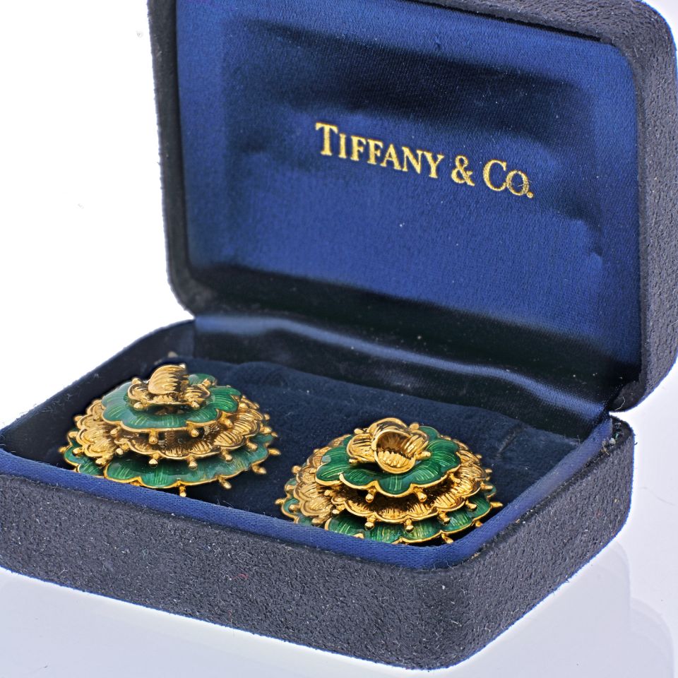 Tiffany 18K Yellow Gold  Vintage Flower Earrings