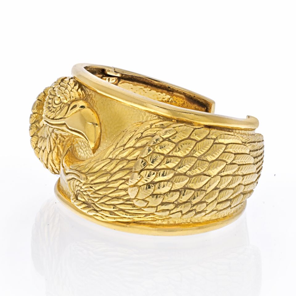 David Webb 18K Yellow Gold Double Head Eagle Cuff Bracelet