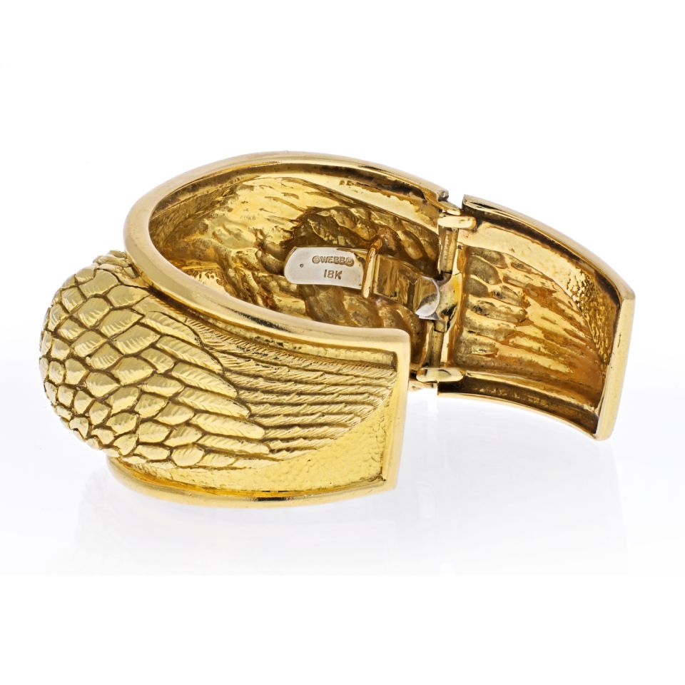 David Webb 18K Yellow Gold Double Head Eagle Cuff Bracelet