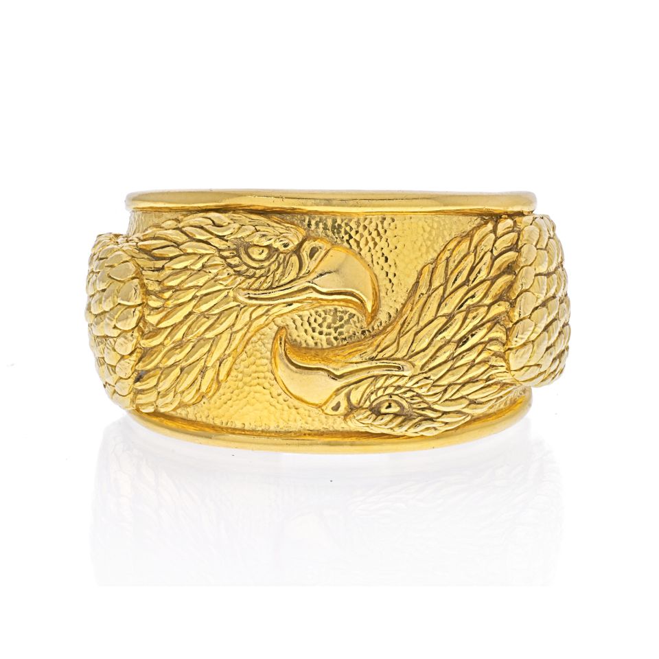 David Webb 18K Yellow Gold Double Head Eagle Cuff Bracelet