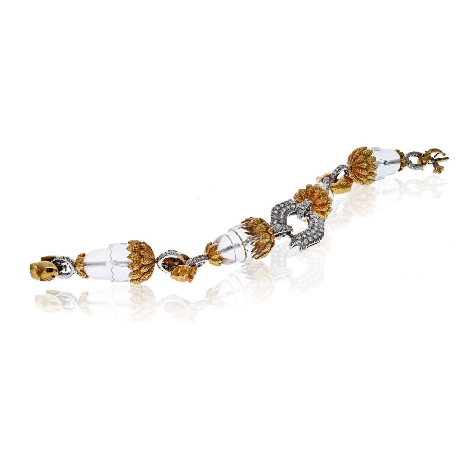 David Webb Platinum & 18K Yellow Gold Rock Crystal and Diamond Stations Bracelet