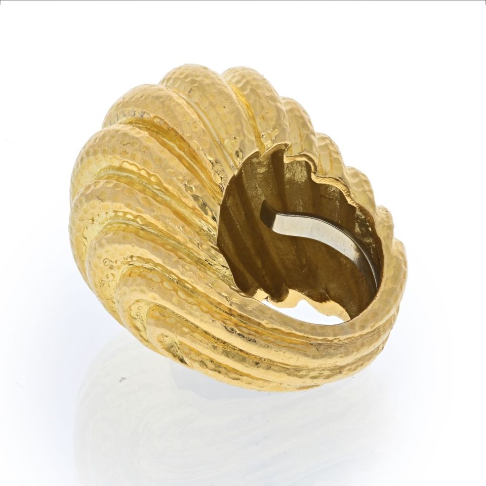 David Webb Platinum & 18K Yellow Gold Hammered Domed Rigid Style Ring