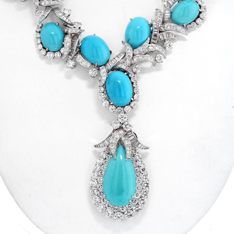 David Webb Platinum Turquoise And Diamond Necklace