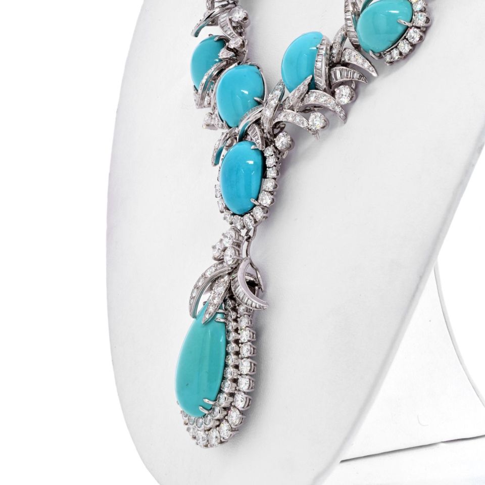 David Webb Platinum Turquoise And Diamond Necklace