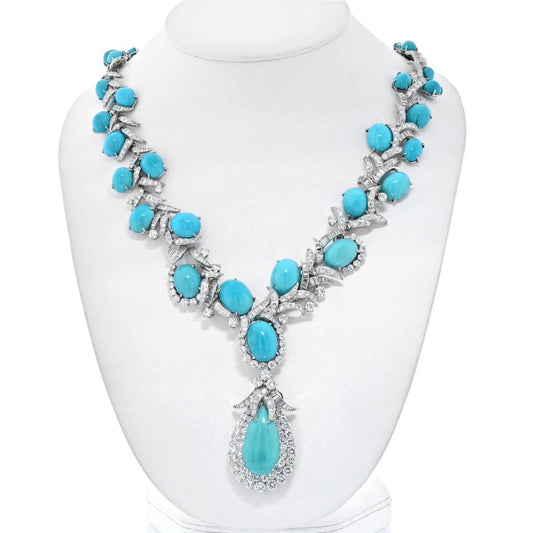 David Webb Platinum Turquoise And Diamond Necklace