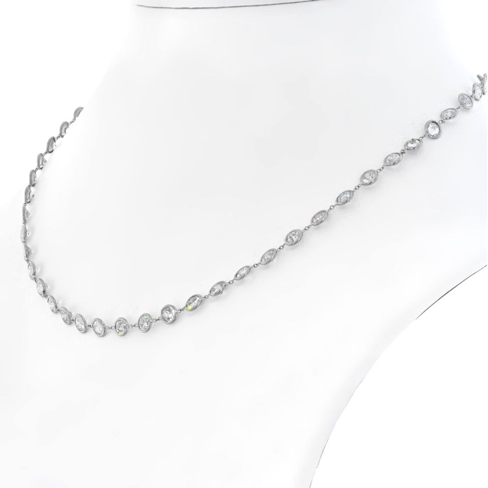 Platinum 13.50cts Round Cut Diamond By The Yard Necklace