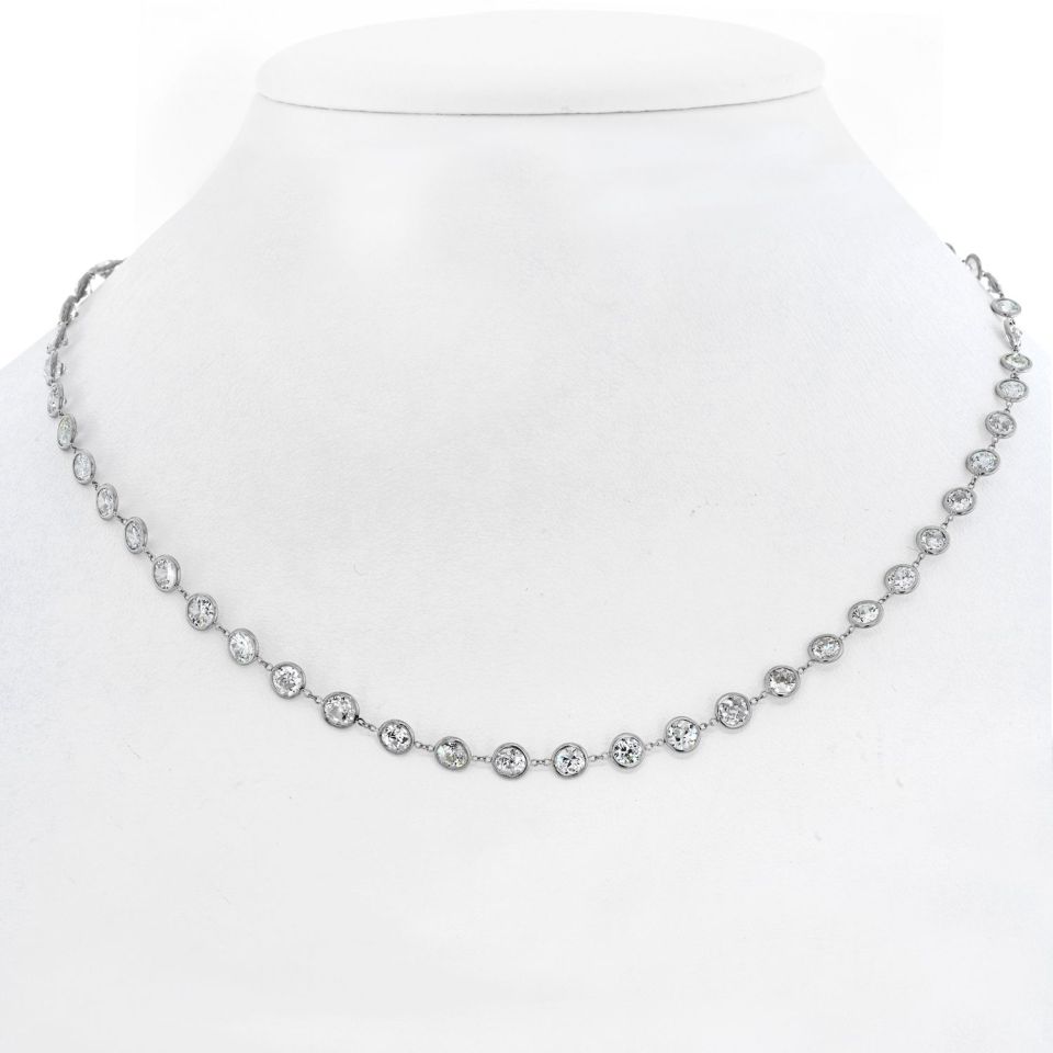 Platinum 13.50cts Round Cut Diamond By The Yard Necklace