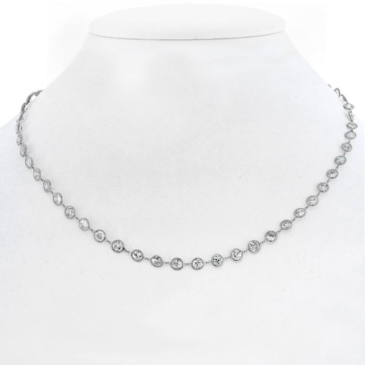 Platinum 13.50cts Round Cut Diamond By The Yard Necklace