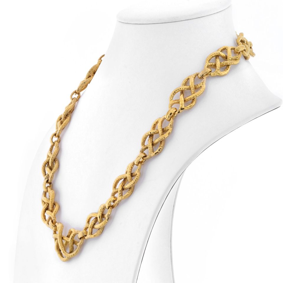 David Webb Platinum & 18K Yellow Gold Twisted Hammered Link 20 inch Necklace