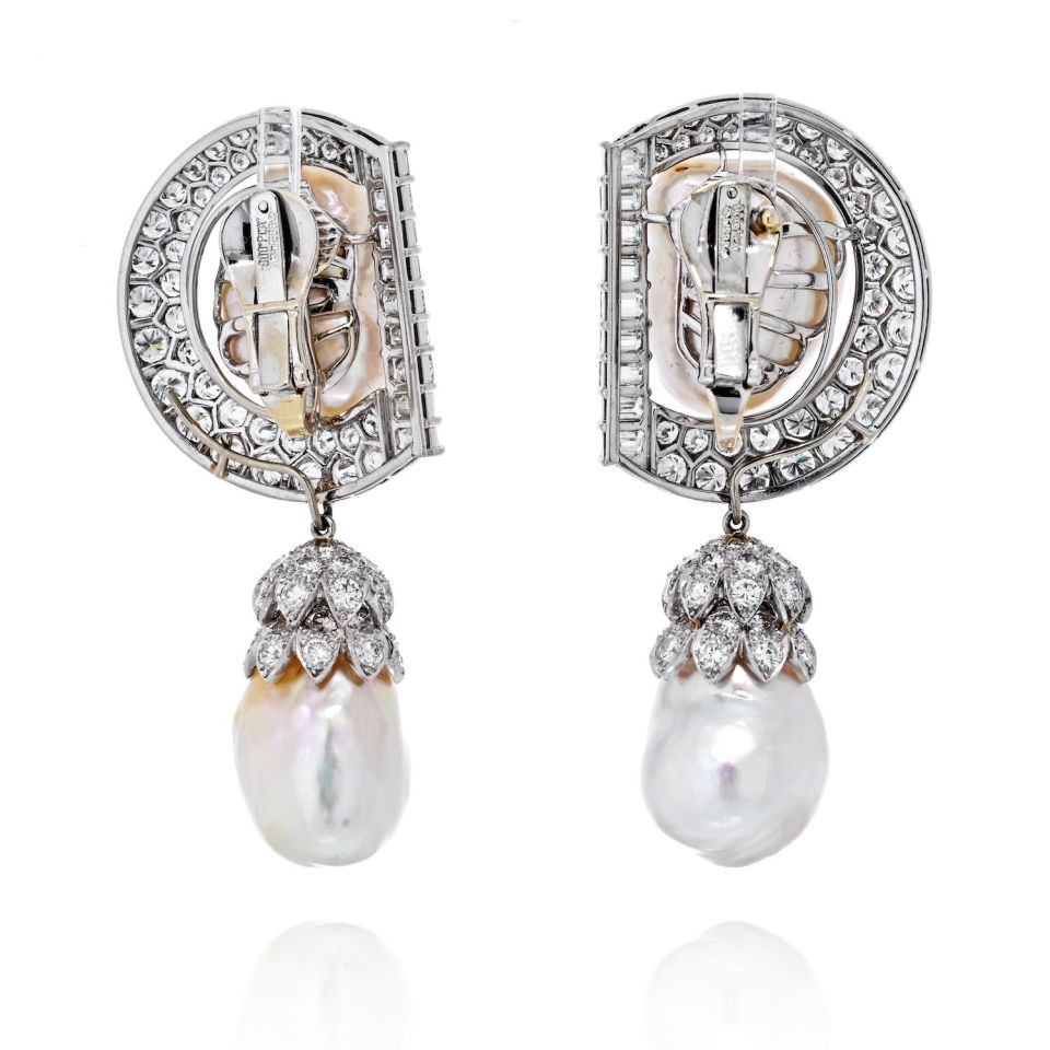 David Webb Platinum 9.92 cttw Diamond And Pearl Day To Night Earrings