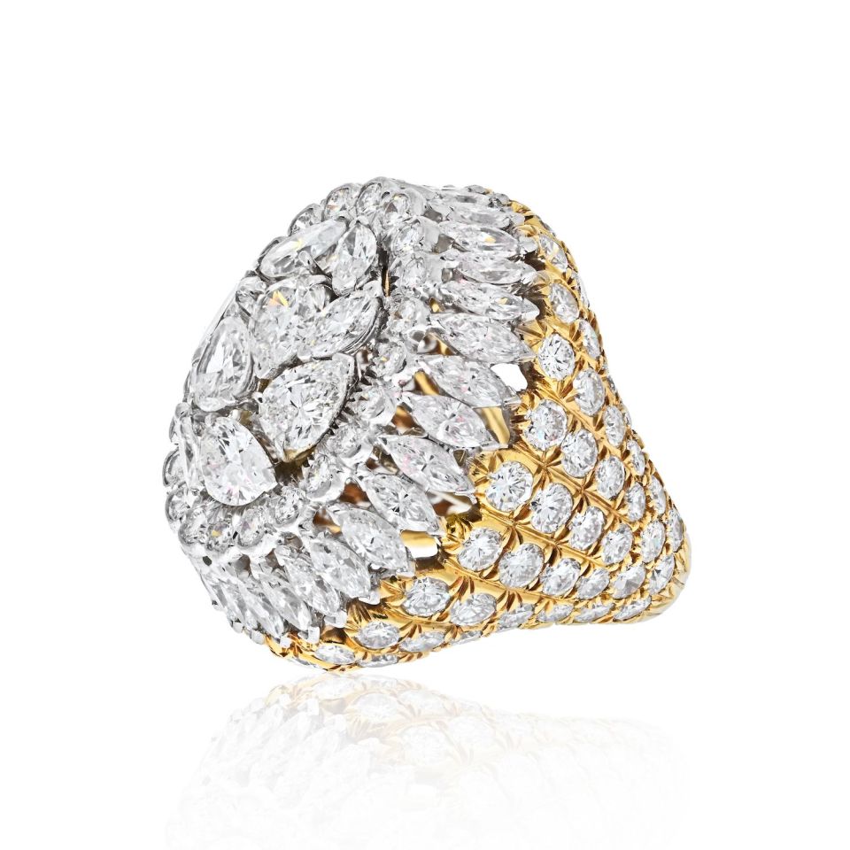 David Webb Platinum & 18K Gold 14.08cttw Diamond Cluster Ring