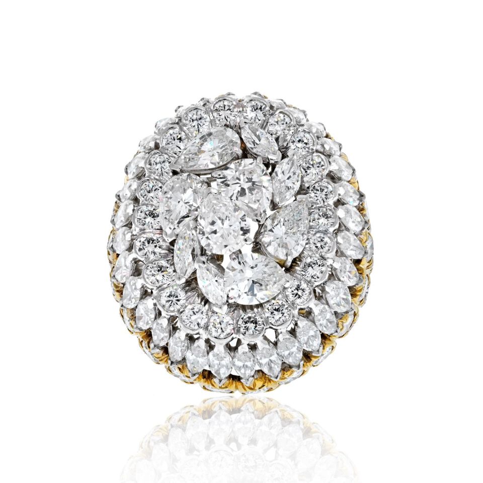 David Webb Platinum & 18K Gold 14.08cttw Diamond Cluster Ring