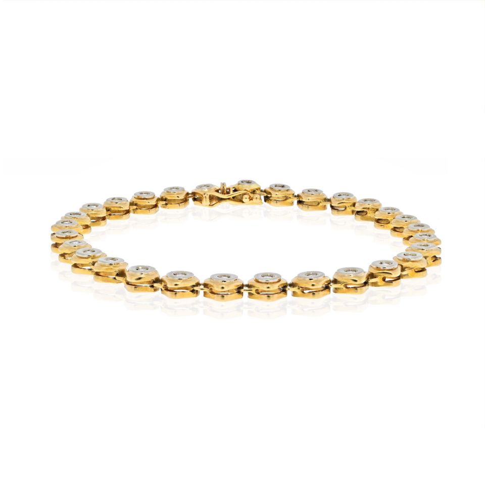 18K Yellow Gold Diamond Bezel Set One Line 0.75cts Bracelet