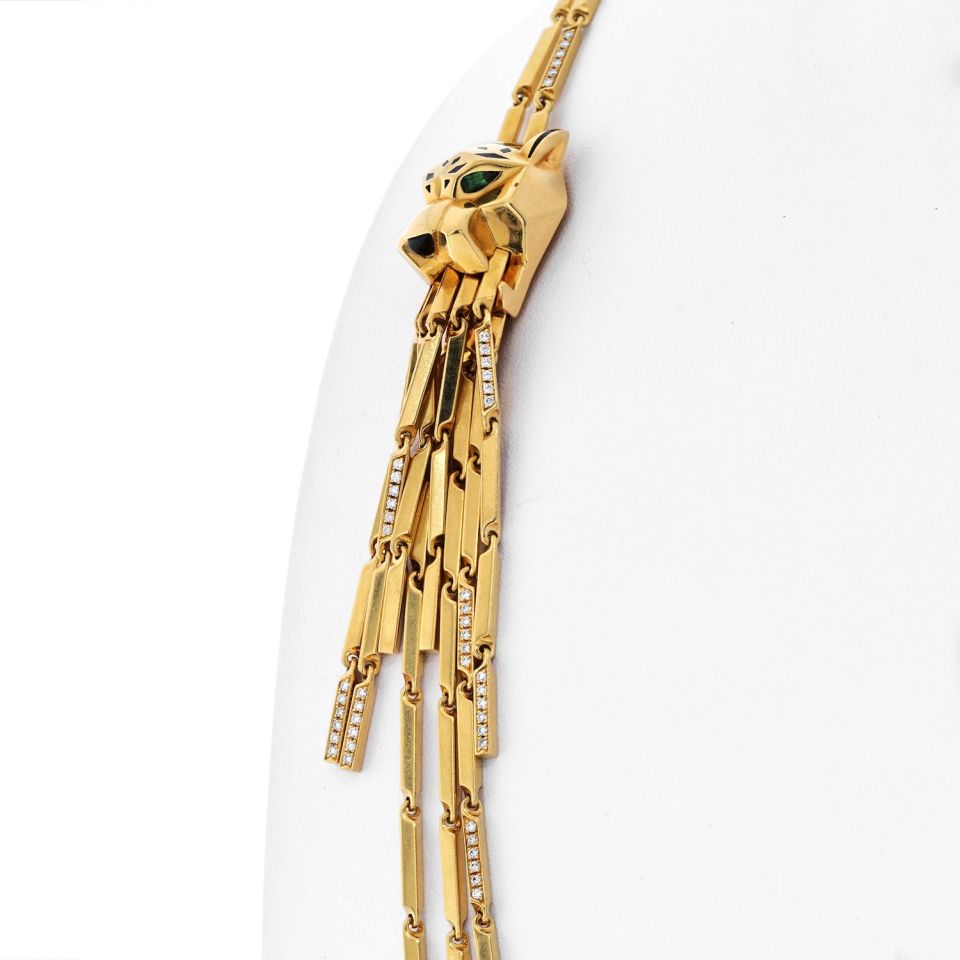 Cartier 18K Yellow Gold Double Panthere Tassel Long Strand Necklace