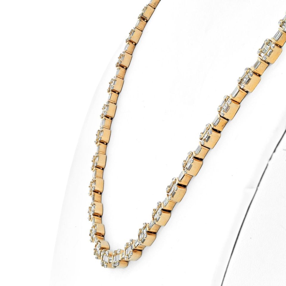 14K Yellow Gold 14.50cttw Round And Baguette Cut Diamond Link Chain Necklace