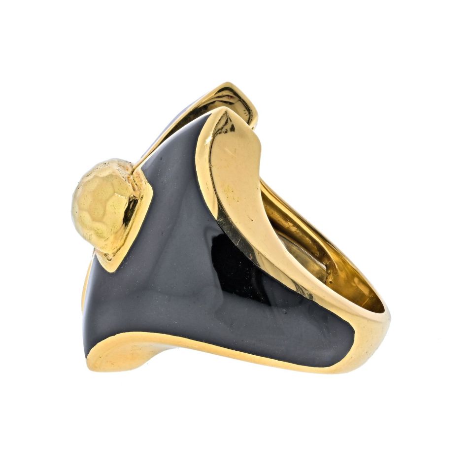 David Webb Platinum & 18K Yellow Gold Black Enamel Vintage Ring