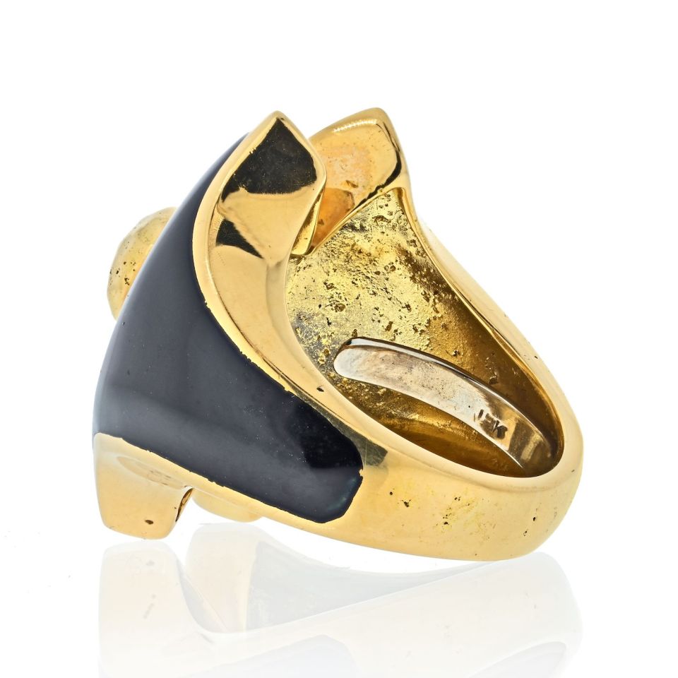 David Webb Platinum & 18K Yellow Gold Black Enamel Vintage Ring