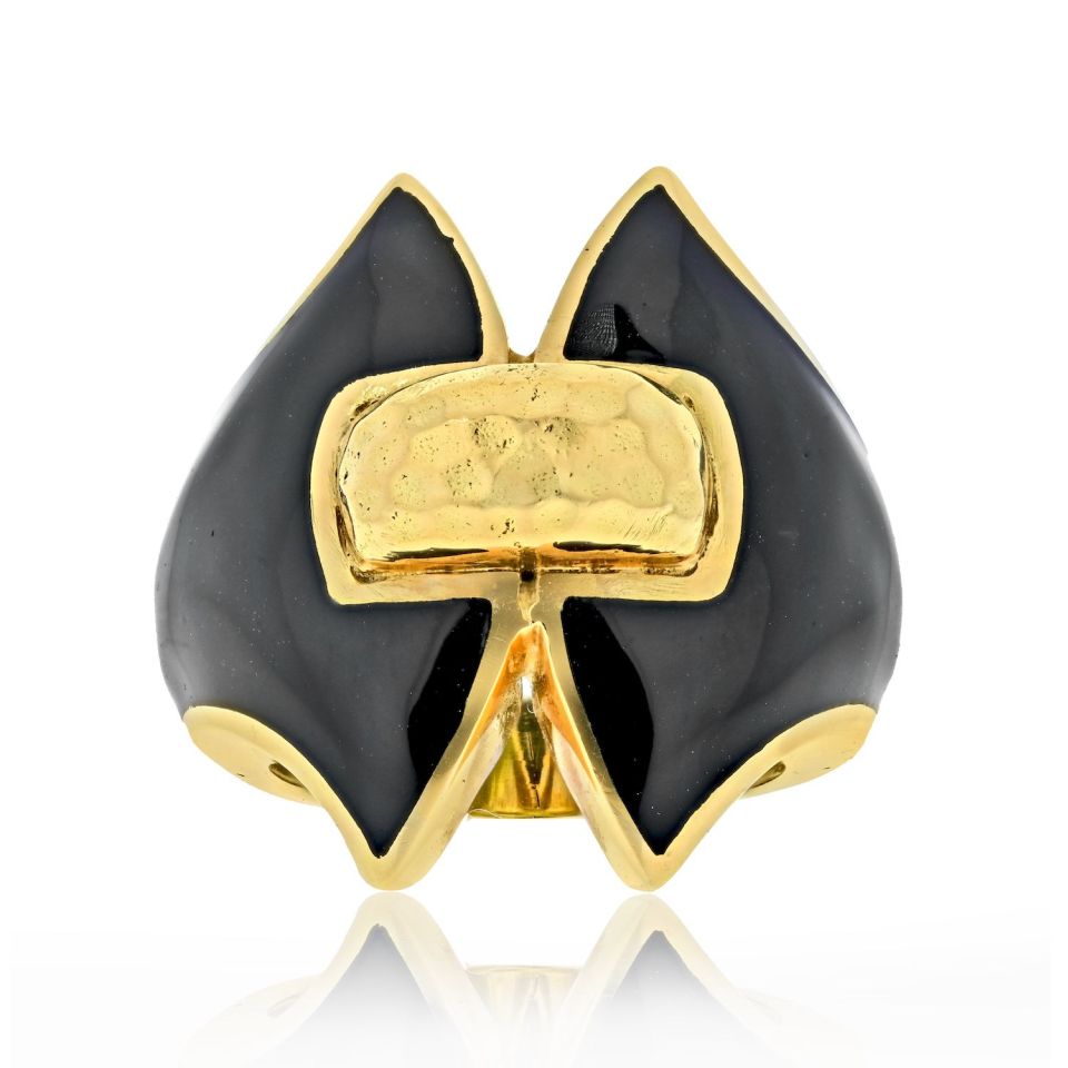 David Webb Platinum & 18K Yellow Gold Black Enamel Vintage Ring