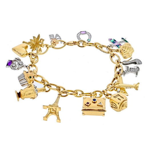 Tiffany & Co. Platinum & 18K Yellow Gold Gemset And Diamond Charm Bracelet