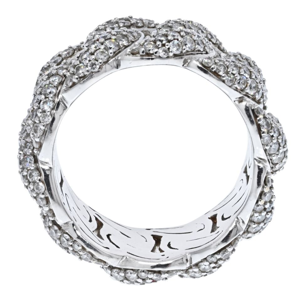 14K White Gold 6 Carat Diamond Curb Link Wide Pave Cocktail Ring