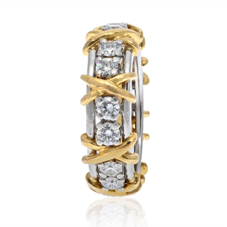 Tiffany & Co. Platinum & 18K Yellow Gold Schlumberger Sixteen Stone Diamond Wedding Ring