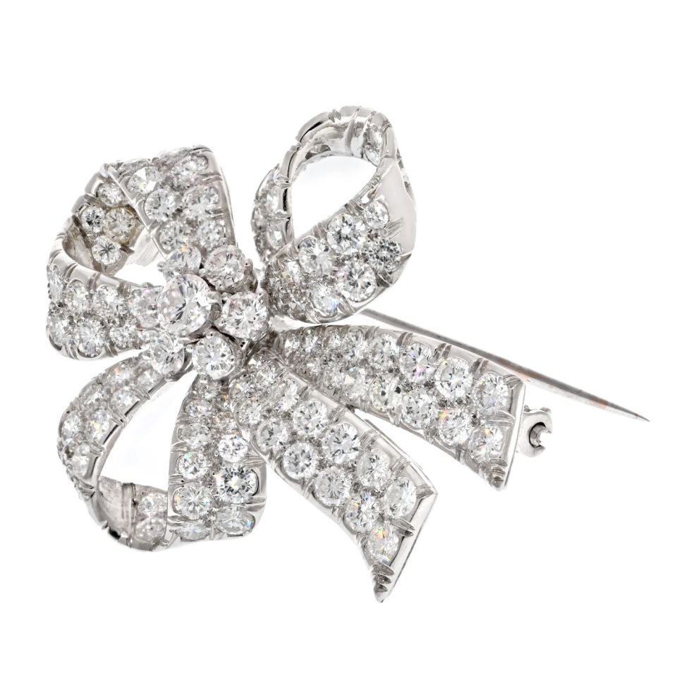 Tiffany & Co. Platinum 6.00 Carat Diamond Bow Ribbon Ladies Brooch