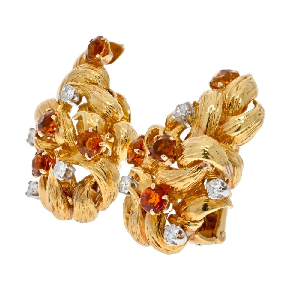 David Webb Platinum & 18K Yellow Gold Diamond And Citrine Clip On Earrings