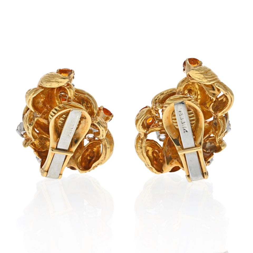 David Webb Platinum & 18K Yellow Gold Diamond And Citrine Clip On Earrings