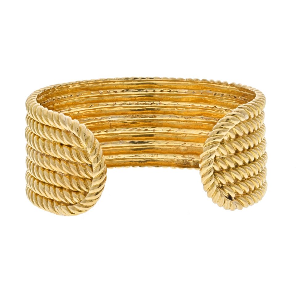 Van Cleef & Arpels 18K Yellow Gold Seven Row Twisted Rope Cuff Bracelet